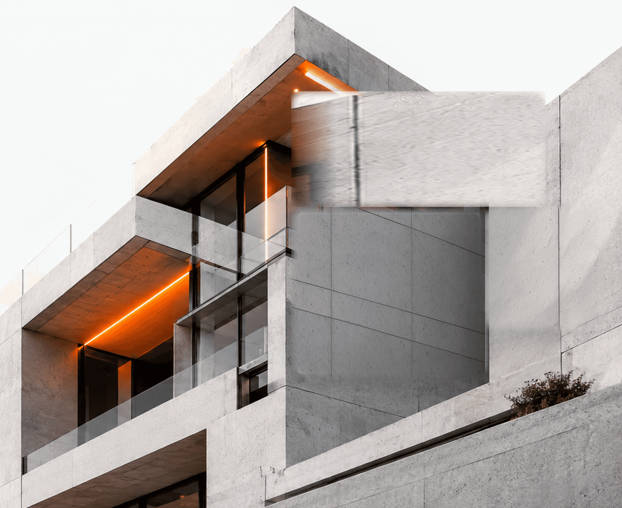 Moderní betonová stavba s oranžovým osvětlením